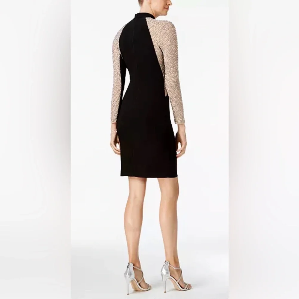 Xscape Black Dress with sheer studded contour detailing size 10